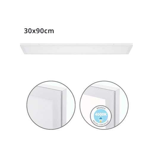painel led rectangular de alumínio cor branca série voltaire 90cm