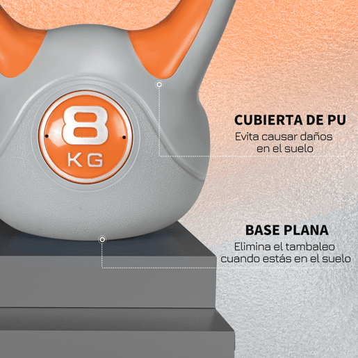 SPORTNOW Kettlebell 8kg Peso Russo com Revestimento de PU e Enchimento de Areia para Treinamento em Casa Ginásio 20x14x24cm Laranja e Cinza