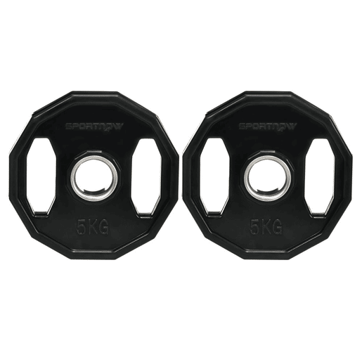 SPORTNOW Conjunto de 2 Discos de Pesos Olímpicos 5 kg Ø24x3,5 cm Ferro Fundido Placas de Pesos com Orifício de 50 mm para Barra Treino Fitness em Casa ou Ginásio Preto