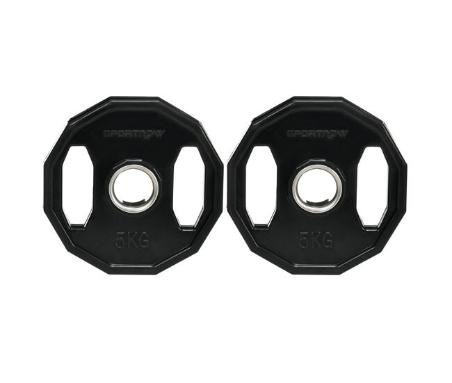 Sportnow juego de 2 discos de pesas olímpicas 5 kg ø24x3,5 cm hierro fundido placas de pesas con orificio de 50 mm para barra entrenamiento fitness en gimnasio casa negro