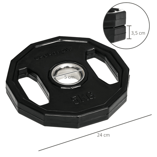 SPORTNOW Conjunto de 2 Discos de Pesos Olímpicos 5 kg Ø24x3,5 cm Ferro Fundido Placas de Pesos com Orifício de 50 mm para Barra Treino Fitness em Casa ou Ginásio Preto