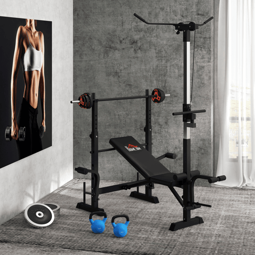 SPORTNOW Conjunto de Barra de Pesos com Discos Conjunto de Musculação com Discos 1,25kg 2,5kg e 5kg para Treinamento em Casa Ginásio 140x17x17cm Preto e Vermelho