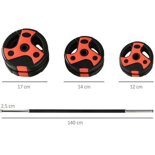 SPORTNOW Conjunto de Barra de Pesos com Discos Conjunto de Musculação com Discos 1,25kg 2,5kg e 5kg para Treinamento em Casa Ginásio 140x17x17cm Preto e Vermelho