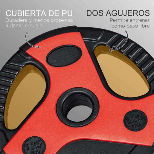 SPORTNOW Conjunto de Barra de Pesos com Discos Conjunto de Musculação com Discos 1,25kg 2,5kg e 5kg para Treinamento em Casa Ginásio 140x17x17cm Preto e Vermelho