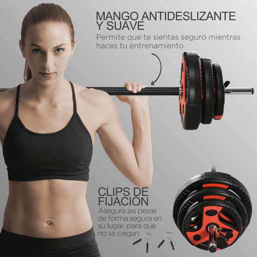 SPORTNOW Conjunto de Barra de Pesos com Discos Conjunto de Musculação com Discos 1,25kg 2,5kg e 5kg para Treinamento em Casa Ginásio 140x17x17cm Preto e Vermelho