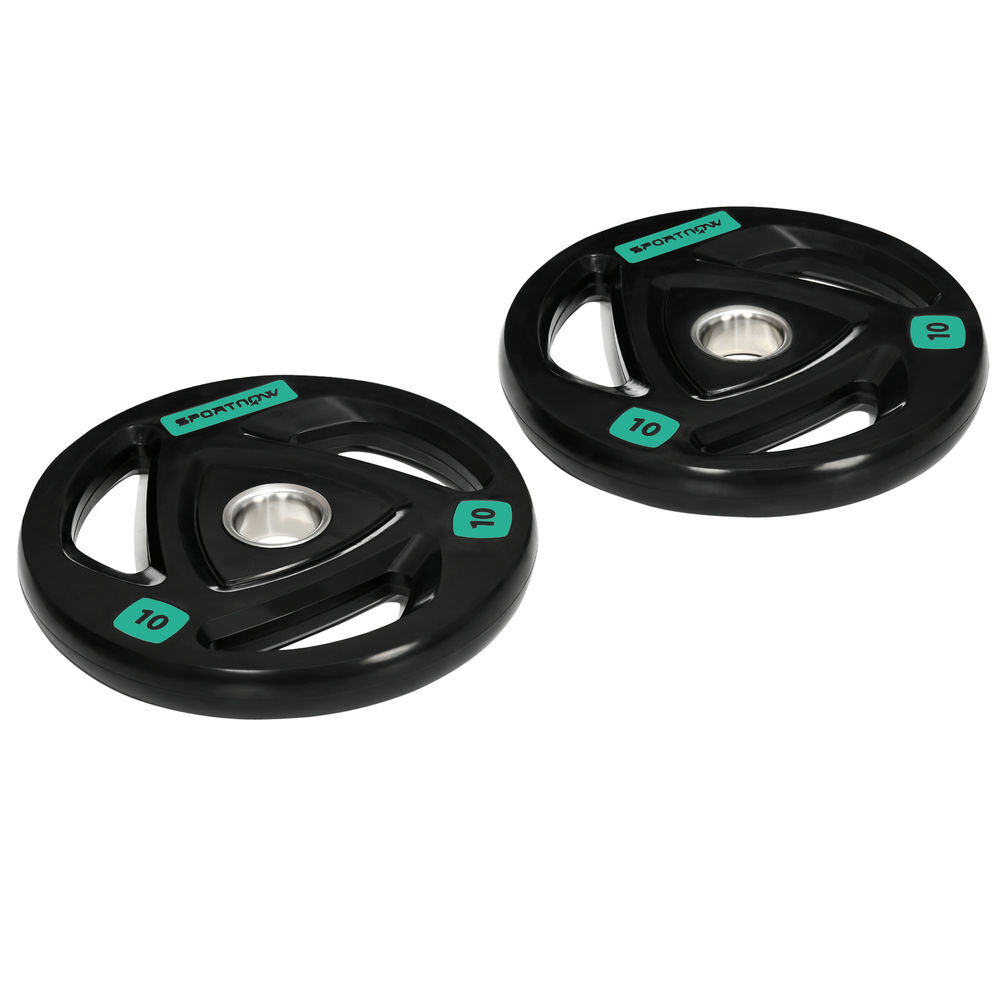 Sportnow discos pesas olímpicos 2x10 kg, agujero ø50 mm, de hierro fundido, recubierta de goma, 2 placas de pesas con triple agarre, para mancuernas y