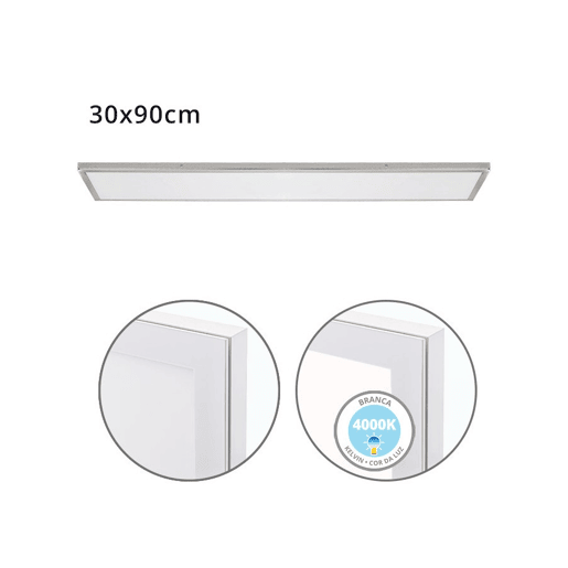 painel led rectangular alumínio cor níquel série voltaire 90cm