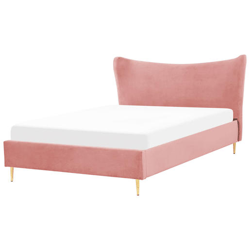 Cama Veludo CHALEIX 160 x 200 cm Rosa pêssego