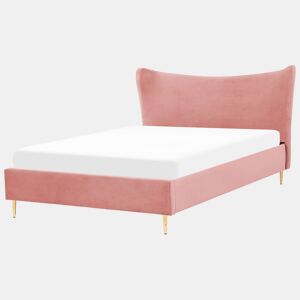Cama Veludo CHALEIX 160 x 200 cm Rosa pêssego