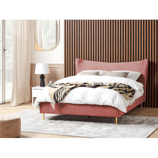 Cama Veludo CHALEIX 160 x 200 cm Rosa pêssego