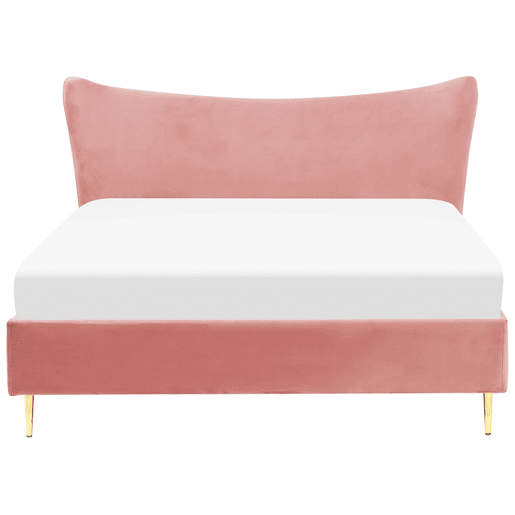 Cama Veludo CHALEIX 160 x 200 cm Rosa pêssego