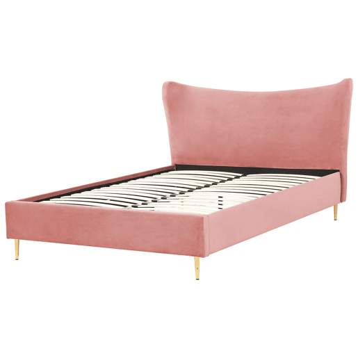 Cama Veludo CHALEIX 160 x 200 cm Rosa pêssego