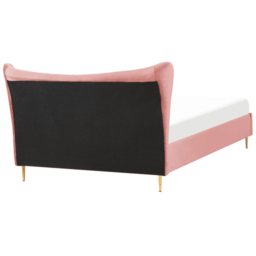 Cama Veludo CHALEIX 160 x 200 cm Rosa pêssego