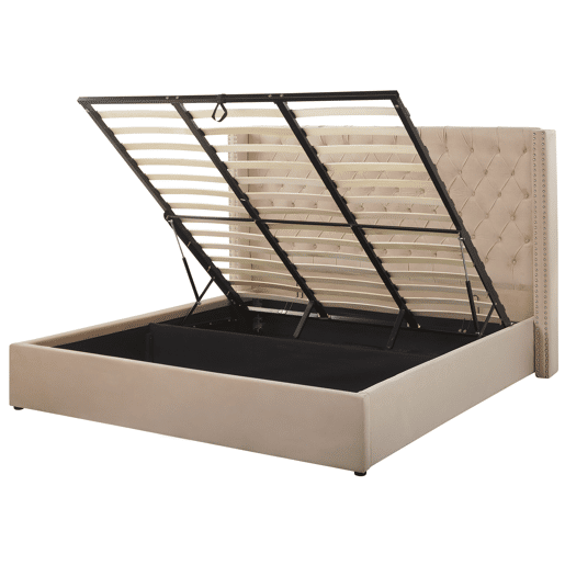 Cama baú Veludo LUBBON 180 x 200 cm Creme