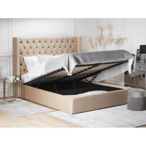 Cama baú Veludo LUBBON 180 x 200 cm Creme