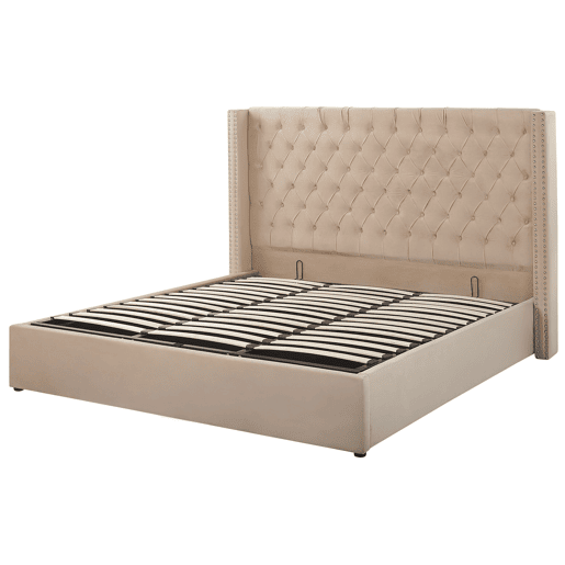 Cama baú Veludo LUBBON 180 x 200 cm Creme