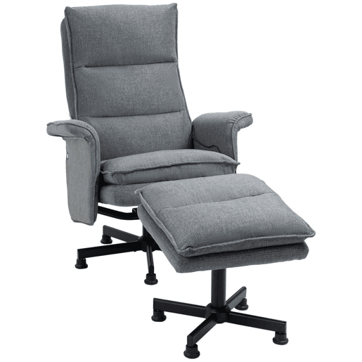 HOMCOM Poltrona Relax com Massagem e Apoio para os Pés Poltrona de Massagem Estofada em Linho com Controlo Remoto e 8 Áreas de Massagem Carga Máxima 120kg 78x81x99cm Cinza