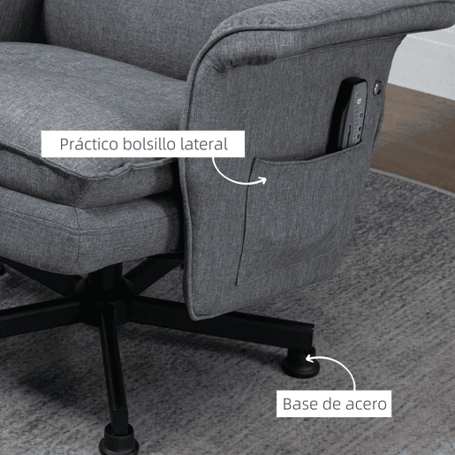 HOMCOM Poltrona Relax com Massagem e Apoio para os Pés Poltrona de Massagem Estofada em Linho com Controlo Remoto e 8 Áreas de Massagem Carga Máxima 120kg 78x81x99cm Cinza