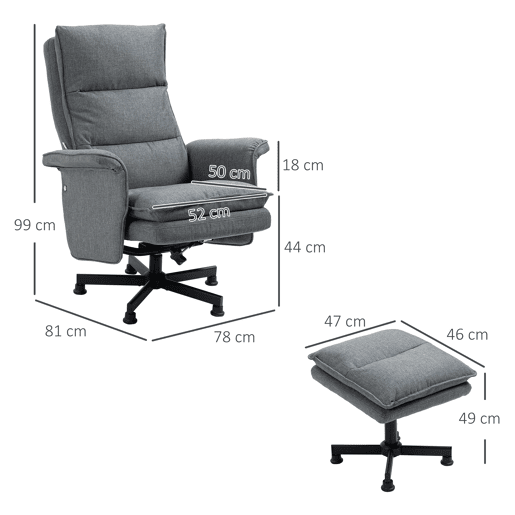 HOMCOM Poltrona Relax com Massagem e Apoio para os Pés Poltrona de Massagem Estofada em Linho com Controlo Remoto e 8 Áreas de Massagem Carga Máxima 120kg 78x81x99cm Cinza