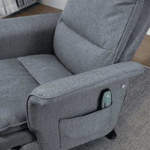 HOMCOM Poltrona Relax com Massagem e Apoio para os Pés Poltrona de Massagem Estofada em Linho com Controlo Remoto e 8 Áreas de Massagem Carga Máxima 120kg 78x81x99cm Cinza