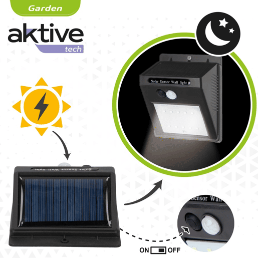 Aplique luz solar de 8 leds com sensor de movimento Aktive Tech Aplique luz solar de 8 leds com sensor de movimento Aktive Tech