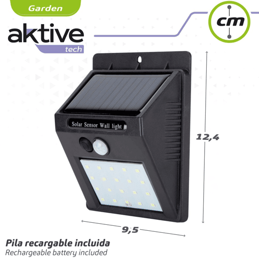Aplique luz solar de 8 leds com sensor de movimento Aktive Tech Aplique luz solar de 8 leds com sensor de movimento Aktive Tech