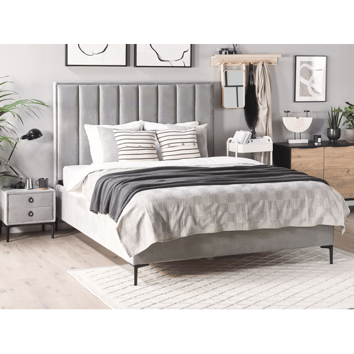 Cama baú Veludo SEZANNE 140 x 200 cm Cinzento claro