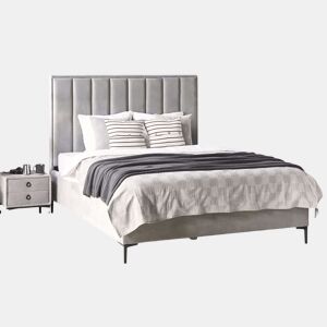 Cama baú Veludo SEZANNE 140 x 200 cm Cinzento claro