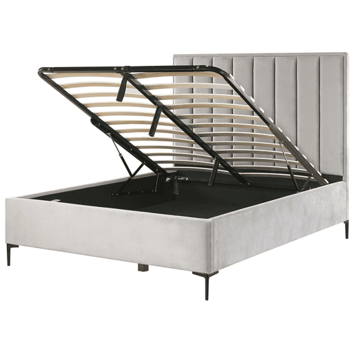 Cama baú Veludo SEZANNE 140 x 200 cm Cinzento claro