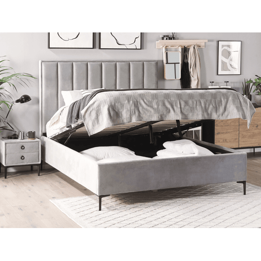 Cama baú Veludo SEZANNE 140 x 200 cm Cinzento claro