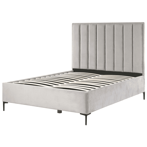 Cama baú Veludo SEZANNE 140 x 200 cm Cinzento claro