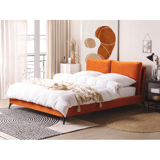 Cama Veludo MELLE 160 x 200 cm Laranja