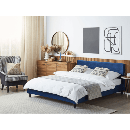 Cama Veludo FITOU 160 x 200 cm Azul escuro