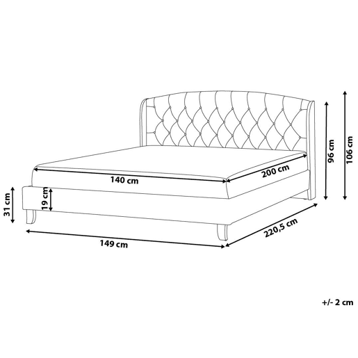 Cama Tecido BORDEAUX 140 x 200 cm Cinzento claro