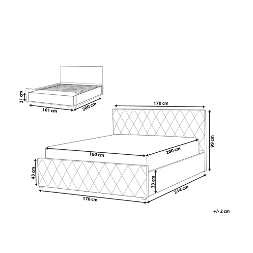 Cama baú Veludo ROCHEFORT 160 x 200 cm Cinzento