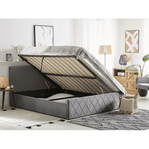 Cama baú Veludo ROCHEFORT 160 x 200 cm Cinzento