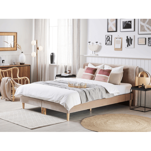 Cama continental Veludo MARQUISE 160 x 200 cm Creme