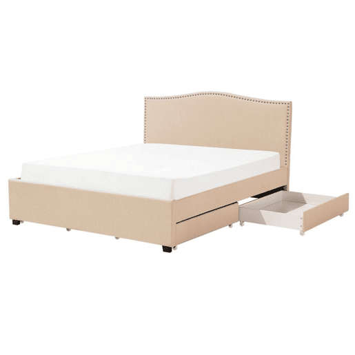 Cama com gavetas de arrumação Tecido MONTPELLIER 160 x 200 cm Creme