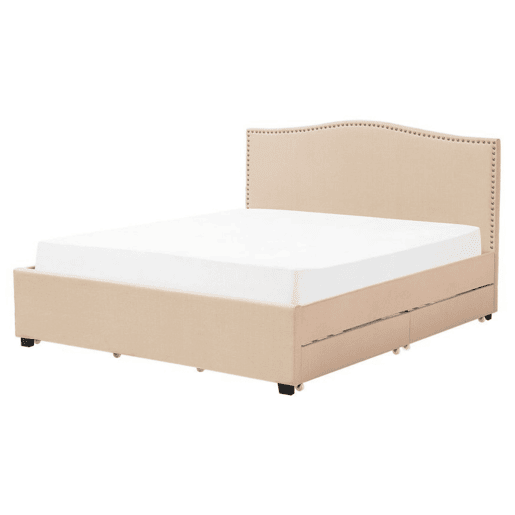 Cama com gavetas de arrumação Tecido MONTPELLIER 160 x 200 cm Creme
