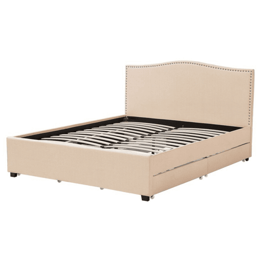Cama com gavetas de arrumação Tecido MONTPELLIER 160 x 200 cm Creme