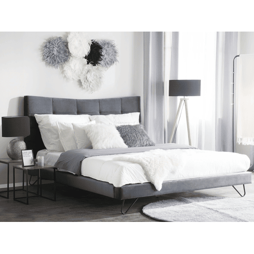 Cama Veludo LANNION 180 x 200 cm Cinzento escuro