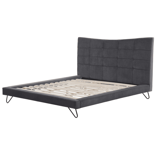 Cama Veludo LANNION 180 x 200 cm Cinzento escuro
