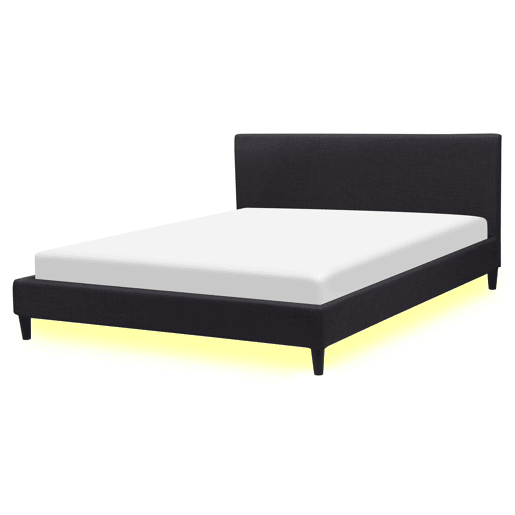 Cama com LED Tecido FITOU 160 x 200 cm Preto