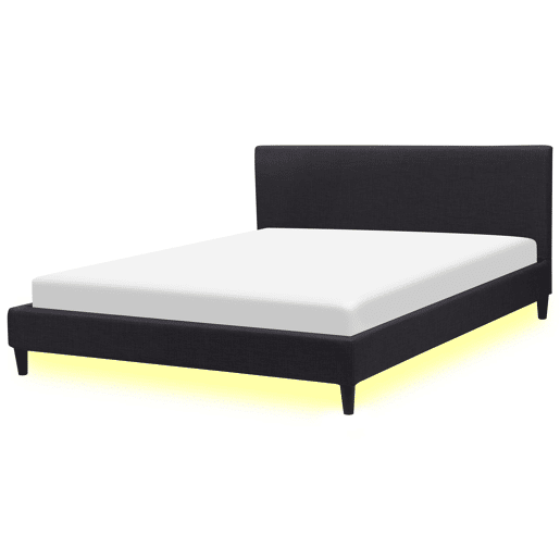 Cama com LED Tecido FITOU 180 x 200 cm Preto