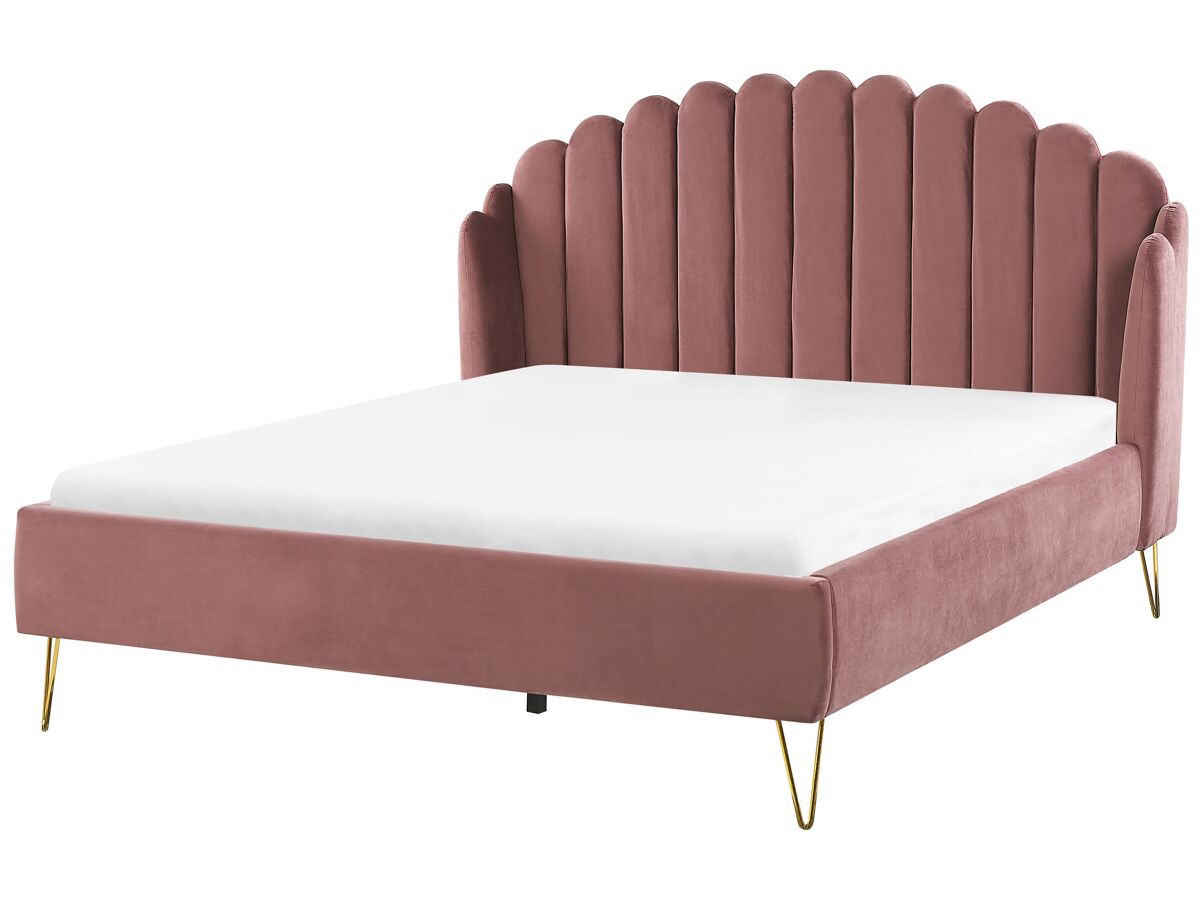 Beliani Cama Terciopelo AMBILLOU 177x214 Rosa