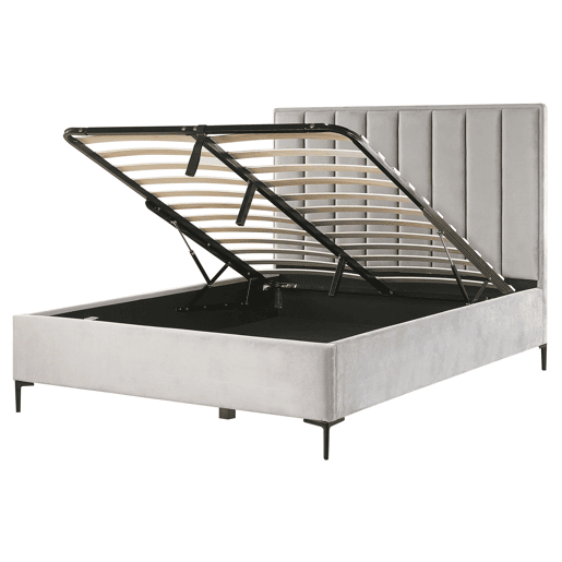Cama baú Veludo SEZANNE 160 x 200 cm Cinzento claro