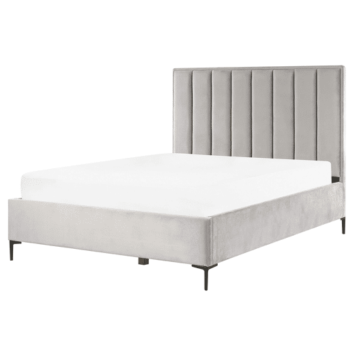 Cama baú Veludo SEZANNE 160 x 200 cm Cinzento claro