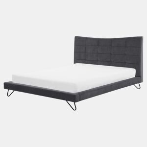 Cama Veludo LANNION 160 x 200 cm Cinzento escuro