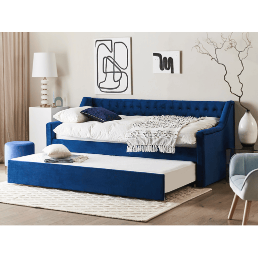 Cama gavetão Veludo MONTARGIS 90 x 200 cm Azul marinho