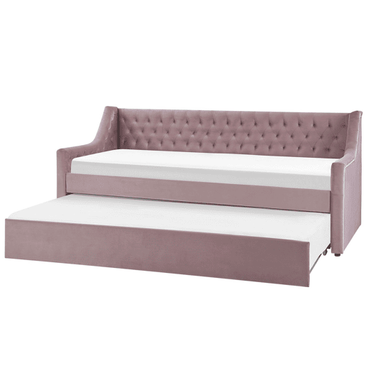Cama gavetão Veludo MONTARGIS 90 x 200 cm Rosa